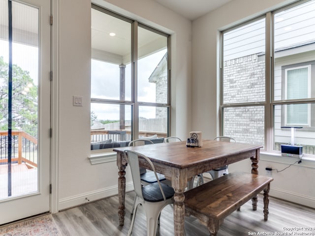 dining area featuring light hardwood / wood-style floors and a healthy amount of sunlight