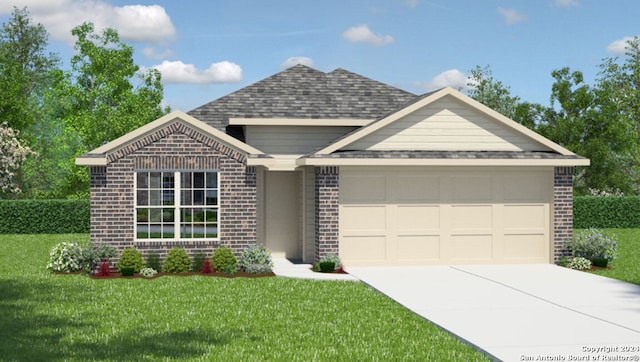 view of front facade featuring a front yard and a garage