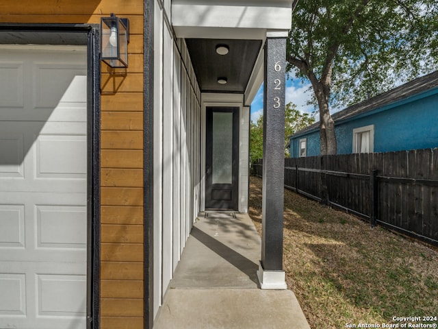 entrance to property with a garage