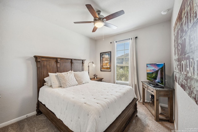 bedroom featuring carpet flooring and ceiling fan