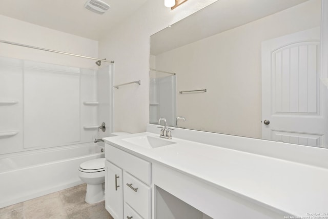 full bathroom with vanity, toilet, and bathing tub / shower combination