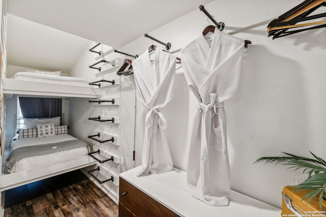 bathroom featuring hardwood / wood-style floors and a shower with curtain