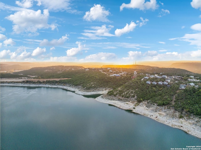 bird's eye view featuring a water and mountain view