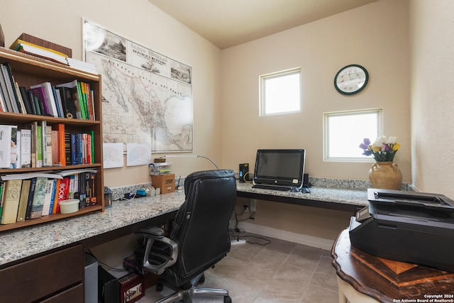 tiled office with built in desk