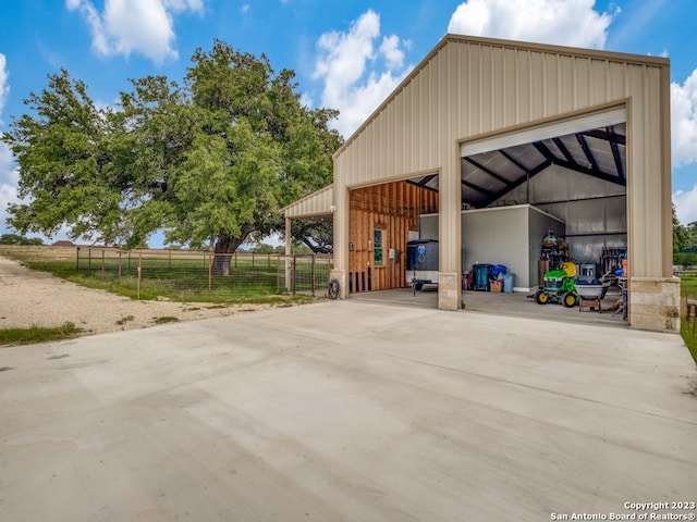 exterior space with an outbuilding