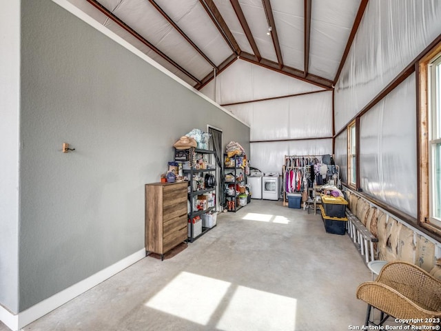 338 Salt Grass Trl, Bandera, TX 78003 - garage featuring washing machine and dryer and baseboards