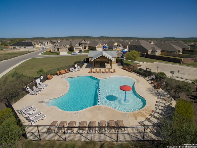 view of swimming pool with a gazebo and a patio