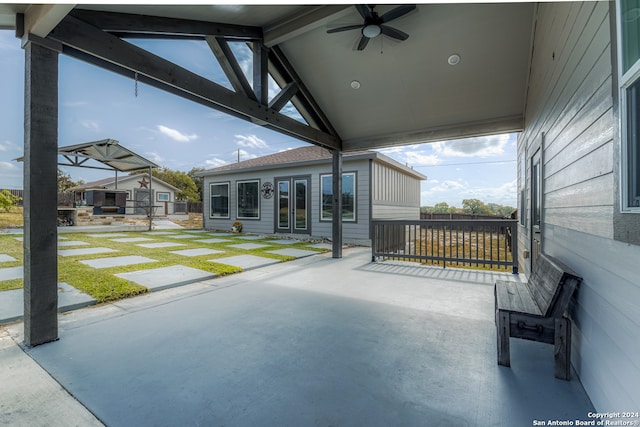 view of patio / terrace featuring ceiling fan