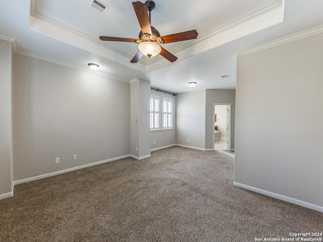 819 Tiger Lily, San Antonio, TX 78260 - spare room with a raised ceiling, carpet flooring, ornamental molding, a ceiling fan, and baseboards