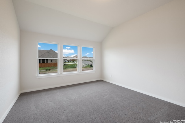 empty room featuring lofted ceiling and carpet