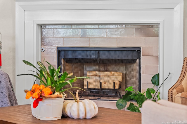 interior details with a fireplace