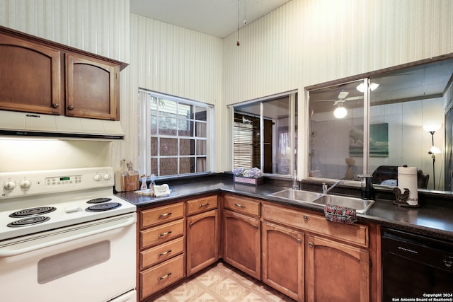 kitchen featuring white range with electric stovetop, dishwasher, and sink