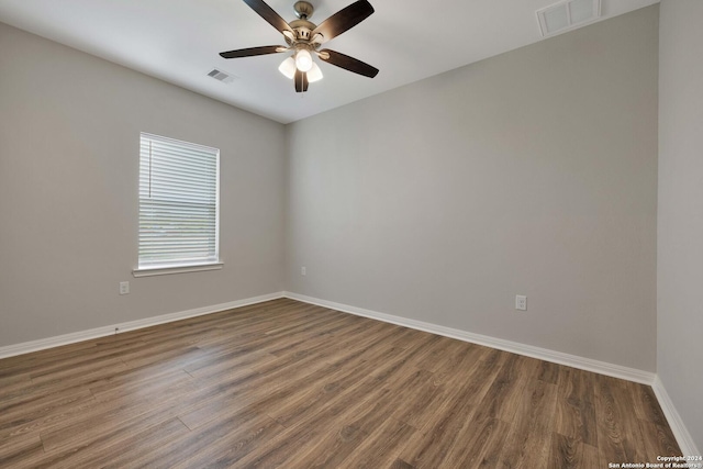 518 Precious Dr, San Antonio, TX 78237 - unfurnished room featuring ceiling fan, baseboards, visible vents, and wood finished floors