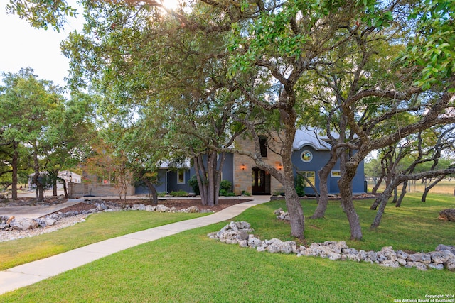 obstructed view of property featuring a front yard