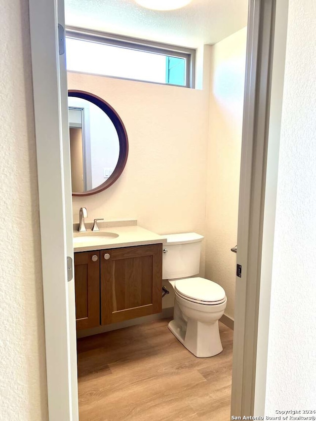 bathroom featuring vanity, toilet, and wood-type flooring