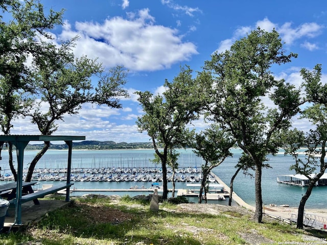 property view of water featuring a dock