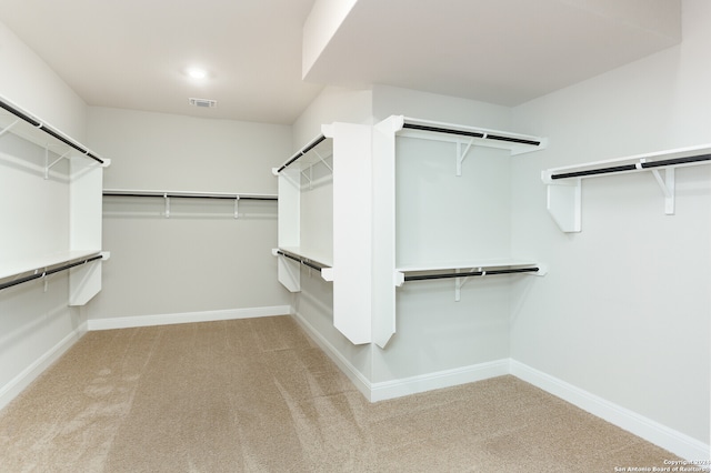 spacious closet with light colored carpet