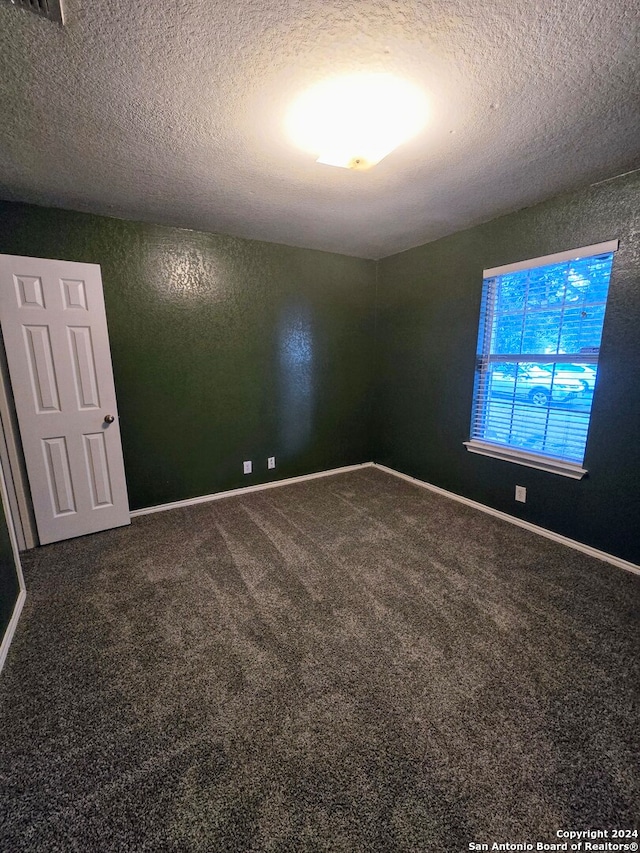 unfurnished room featuring carpet and a textured ceiling