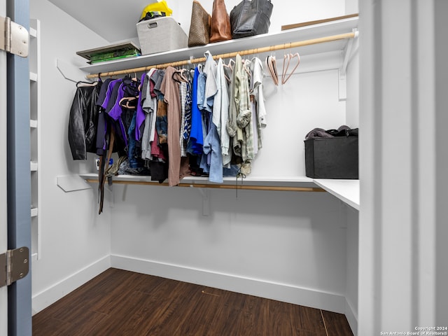 walk in closet featuring dark wood-type flooring