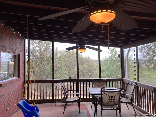 wooden terrace with ceiling fan