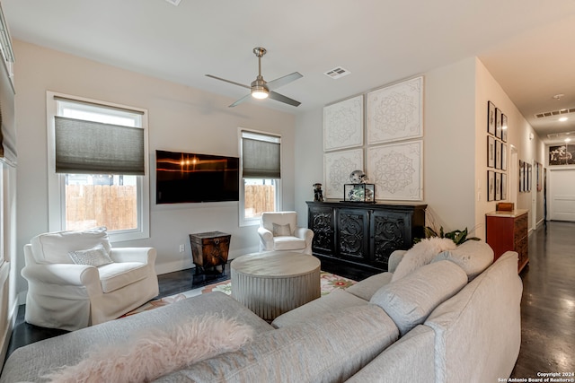 living room with ceiling fan