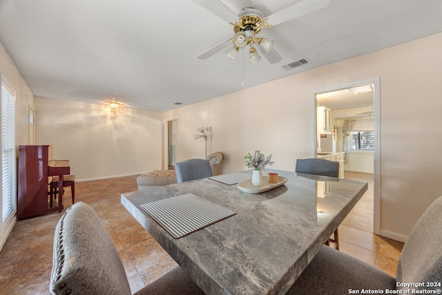 dining area featuring ceiling fan and plenty of natural light