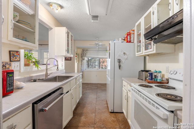 kitchen featuring sink, white cabinetry, dishwasher, and white range with electric stovetop