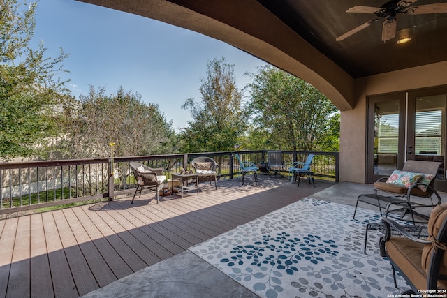 wooden terrace with ceiling fan