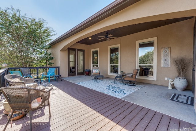 wooden terrace with ceiling fan