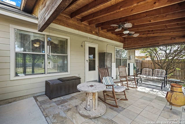 view of patio / terrace featuring ceiling fan and outdoor lounge area