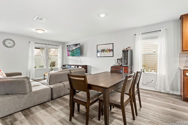 dining area with light hardwood / wood-style flooring