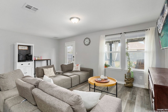 living room featuring light wood-type flooring