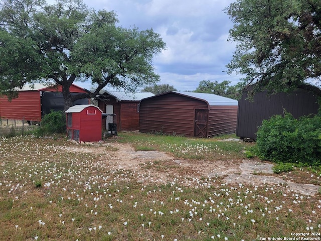 view of yard with a storage unit