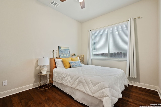 28964 Windlesham Way, San Antonio, TX 78260 - bedroom with ceiling fan, baseboards, visible vents, and wood finished floors
