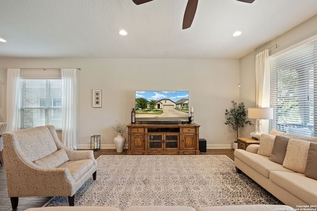28964 Windlesham Way, San Antonio, TX 78260 - living area featuring baseboards, ceiling fan, recessed lighting, and wood finished floors