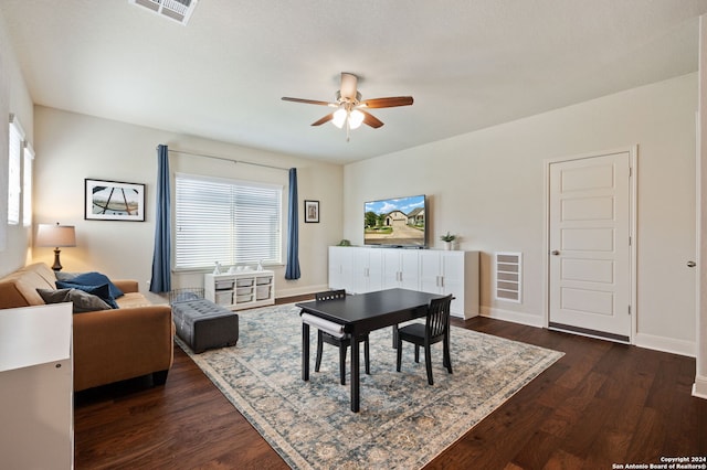 28964 Windlesham Way, San Antonio, TX 78260 - living area with plenty of natural light, a ceiling fan, dark wood finished floors, and visible vents