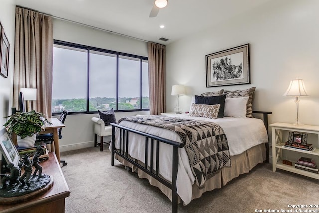 bedroom featuring carpet flooring and ceiling fan