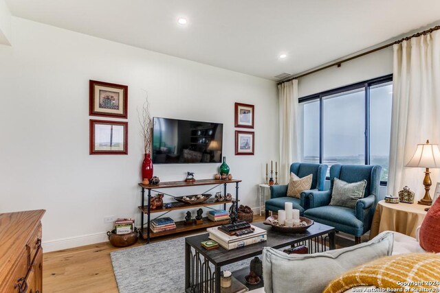 living room featuring light wood-type flooring