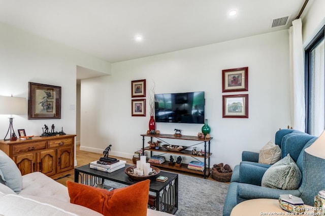 living room featuring light wood-type flooring