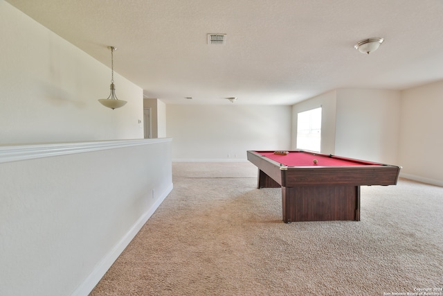 playroom featuring light carpet and billiards