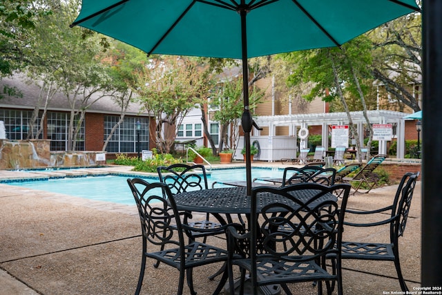 view of swimming pool with a patio area and a pergola