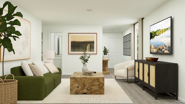 living room with light hardwood / wood-style flooring