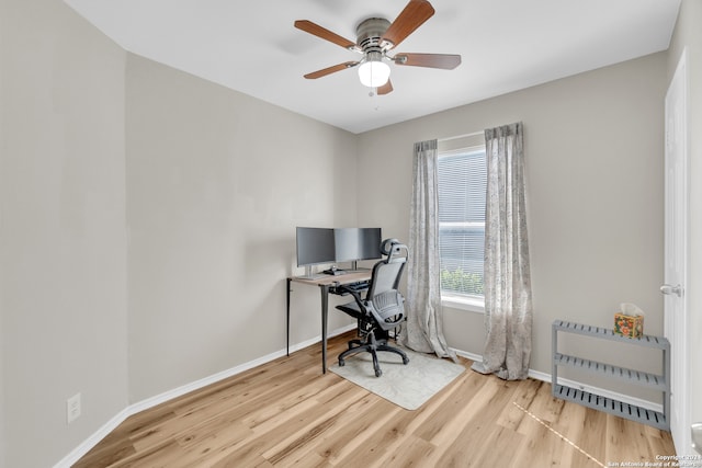 8722 Ridge Moon Dr, San Antonio, TX 78239 - office with wood finished floors, baseboards, and ceiling fan