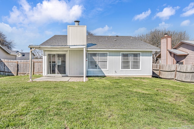 8722 Ridge Moon Dr, San Antonio, TX 78239 - back of house featuring a patio, a chimney, and a shingled roof