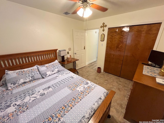 bedroom with a closet and ceiling fan