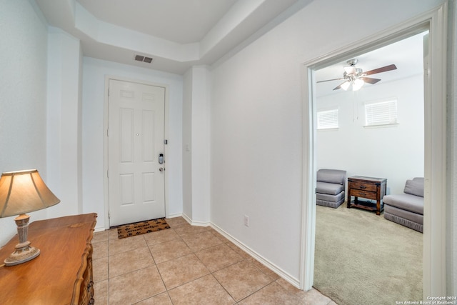 3718 Willow Walk, San Antonio, TX 78259 - entrance foyer with light tile patterned floors, a ceiling fan, and baseboards