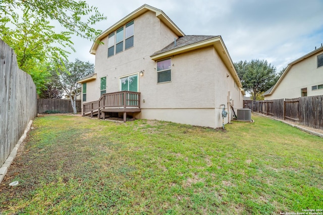 3718 Willow Walk, San Antonio, TX 78259 - back of property with stucco siding, central air condition unit, and a deck