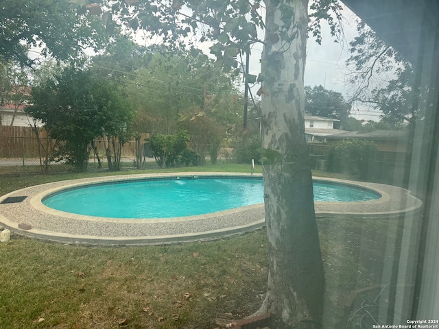 view of pool with a yard