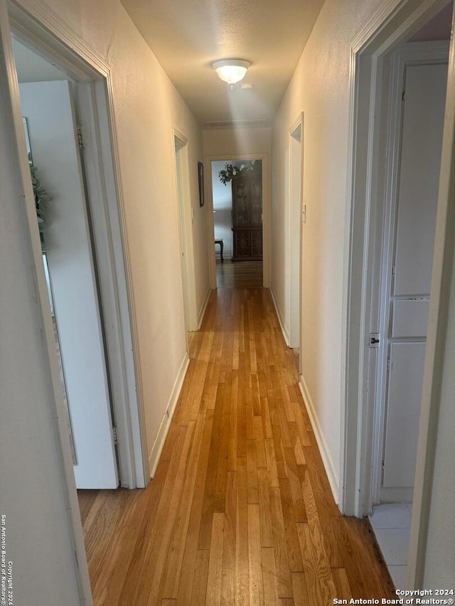 hallway with light hardwood / wood-style flooring