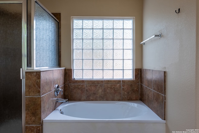 bathroom with shower with separate bathtub